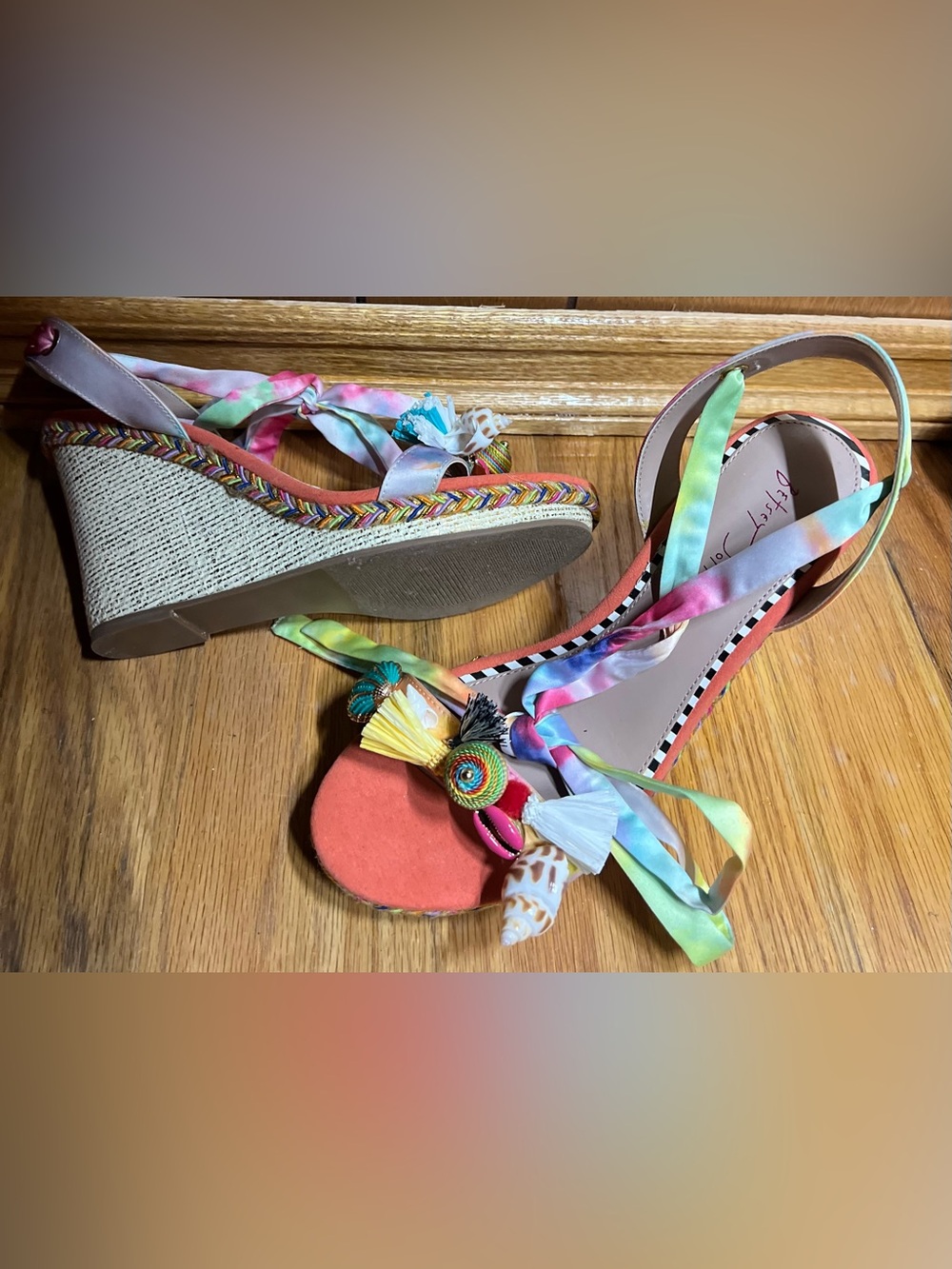 Betsey Johnson Multicolor Tie-Dye Ribbon & Orange Sandals - Picture 5 of 5